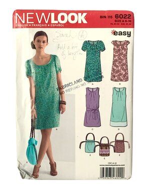 New Look Pattern 6022 Misses Summer Dress Drawstring Purse  Uncut Size 6 8 10 12